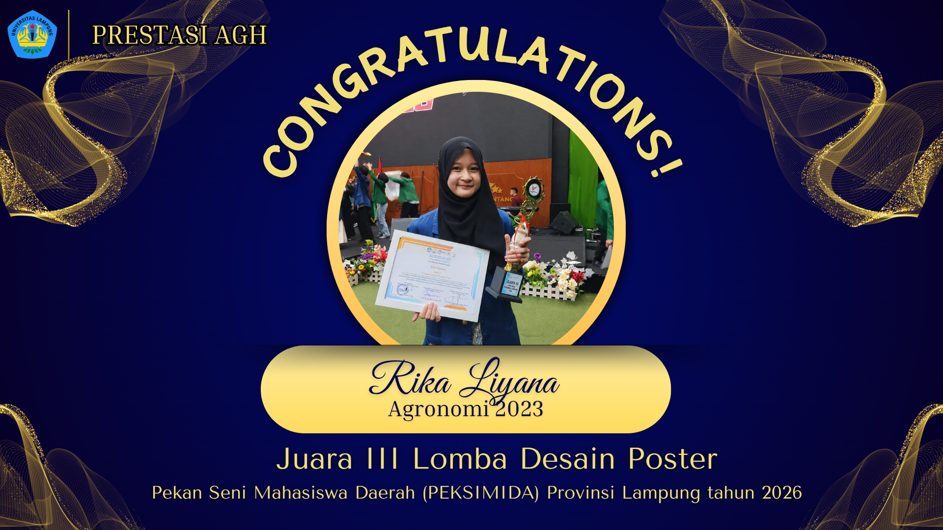 Mahasiswa Agronomi Unila Raih Juara III Lomba Desain Poster PEKSIMIDA Provinsi Lampung 2026